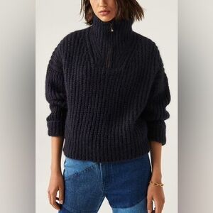 BA&SH Baltan Navy Half-Zip Women's Sweater